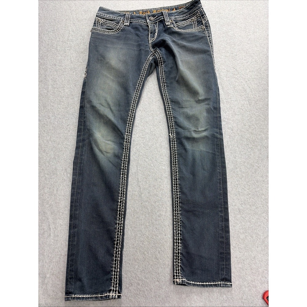 Rock Revival Aida Blue Dark Wash Slim Fit Denim Jeans Size 29 (32x32)